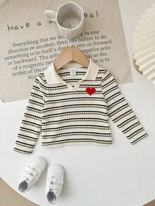 SHEIN Blusa de manga larga casual y versátil con cuello y rayas - Beis - Ver 7