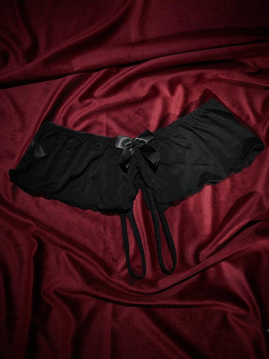 SpicyHot Women's Sexy Lace Patchwork Crotchless Panties - Black - View 1