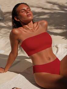 Swim Vcay 2026 Special Fabric Spring/Summer Women's Halter Backless Tie Vacation Red Side High Cut 2 Pieces Bikini Swimsuit - Red - View 1