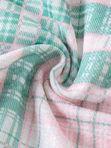 Elladie kids Tween Girls Sweet, Cute, Elegant, Academic Style Green & Pink Plaid Puff Sleeve Top Paired With Skirt Casual Minimalist T-Shirt Set