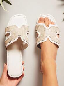 SHUZIA 女士简约日常平底凉鞋，带趾环 - 杏色 - 查看 2