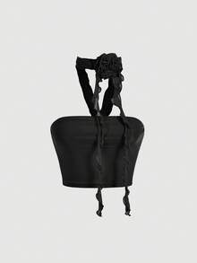 SHEIN MOD 两件套女士露背吊带碎花装饰短款上衣，春夏款，情人节款，优雅款，度假装，夏季女装，春季款，夏季假期款，黑红配色上衣 - 彩色 - 查看 8