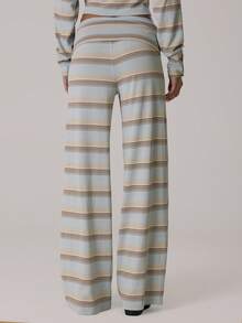 MUSERA 条纹高腰翻折纽扣阔腿套装裤，休闲可爱冬季舒适居家休闲风 Coco Cloud - 彩色 - 查看 4