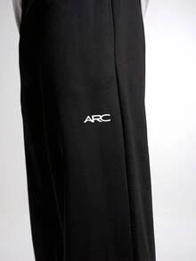 Pantalones de chándal holgados de pierna ancha con cintura con cordón y estampado de letras para hombre - Negro - Ver 4