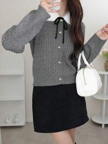 FRIFUL 女式扭纹前扣系带优雅长袖开衫