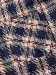 Officeau 男士休闲宽松格纹连帽衬衫外套，带胸袋和可调节抽绳，适合春秋季穿着。 - 藏蓝色 - 查看 3