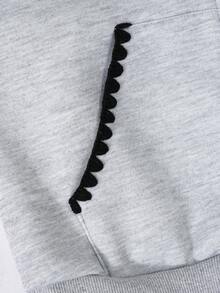 SHEIN Fashionable, Simple And Casual Academy-Style Embroidered Special Craft Contrasting Color Trim Coat For Tween Girls, Suitable For Outdoor Activities, School, Travel, Gatherings, Commuting, A Must-Have Versatile Sweatshirt - Light Grey - View 4