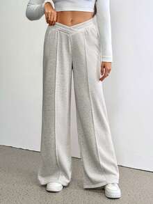 SHEIN Tall Quần dài thể thao ống rộng không đối xứng màu trắng mùa xuân Quần váy tốt nghiệp, trang phục trở lại trường, tốt nghiệp, trang phục giáo viên dành cho nữ, trở lại trường - Xám - Xem 5