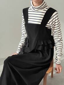 FRIFUL 女士无袖层叠荷叶边纯色连衣裙 - 黑色 - 查看 2