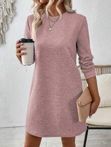SHEIN LUNE Vestido de manga larga regular de unicolor casual - Rosa vieja - Ver 4