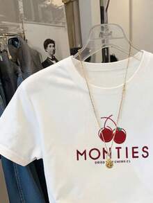 Resyla Women's Cherry Print Round Neck Short Sleeve Casual T-Shirt - White - View 5