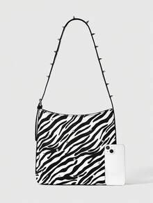 ROMWE Grunge Punk Women's Zebra Print Large Capacity Fashion Casual Shoulder Bag - Black and White - View 3
