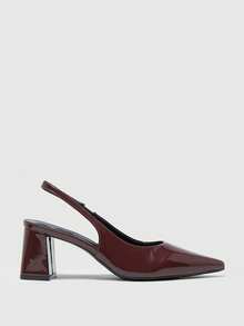 CUCCOO BIZCHIC Women's Pointed Toe Chunky High Heel Burgundy Backstrap All-Match Minimalist Versatile Commute Work Pumps - Burgundy - View 2