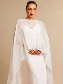 Silquee Váy voan đuôi cá viền satin màu trơn thanh lịch dành cho nữ - trắng - Xem 5