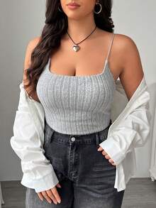 CovetEZ 大码休闲羊毛罗纹吊带背心，内置胸罩