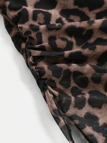 Girlism Tween Girls Asymmetric Shoulder Design Knit Printed Casual Fashionable Matching Family Leopard Pattern Top - Multicolor - View 4