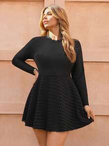 Swim Shayni 大码女式两件套纯色拉链长袖镂空连衣裙式休闲度假吊带泳衣