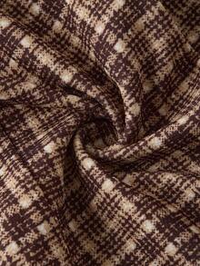 SHEIN Tall CURVE 大码复古格纹都市通勤高腰阔腿裤，优雅 - 卡其色 - 查看 5