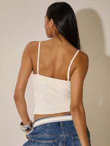 SHEIN BAE Women's Apricot Beaded Hanging Bikini 2 In 1 Camisole/Sexy Top/Beaded Top/Club Top/Outgoing Top, Spring/Summer Outfit, Carnival Women's Look 2026, Carnival Costume, Beach Outfit For Women, Party Top, Going Out Top, Y2K Top, White Top - Apricot - View 2