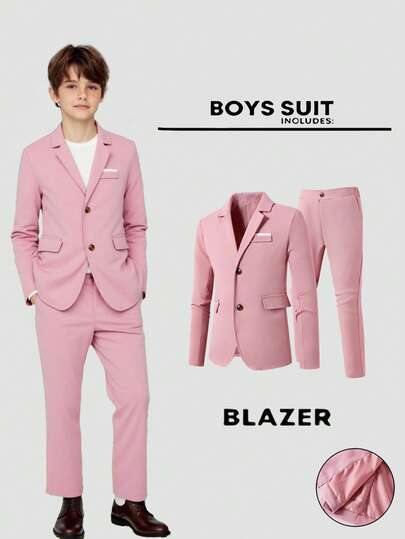 SHEIN Bộ trang phục quý ông 2 món cho bé trai tuổi teen - Áo vest và quần dài, trang phục trang trọng thanh lịch cho tiệc sinh nhật, dạ hội, đám cưới, khách dự tiệc cưới, cậu bé hầu bàn, cậu bé đeo nhẫn (Áo vest + quần)