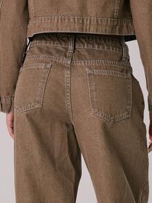 MUSERA Low Rise Straight Leg Denim Co-Ord Jeans Only Casual Cute Autumn Winter Cosy Lounge Coco Cloud - Brown - View 5