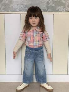 DAZY Toddler Girls' Patchwork Casual Washed Loose Fit Jeans - Blue - View 4