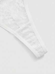 ROMWE J-Fashion 1条Y2K风格透明蕾丝拼接性感丁字裤，情人节礼物 - 白色 - 查看 4