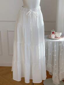 Girlism Tween Girls' Casual Vacation Tie-Waist Skirt, Suitable For Summer, Suitable For Vacation - White - View 9