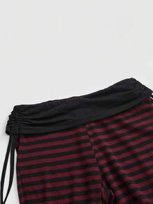 ROMWE Grunge Punk Spring/Summer Plus Size Women Punk Style Striped Drawstring Flare Pants - Red - View 3