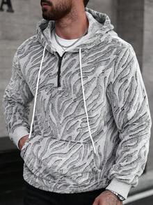 Manfinity CasualCool Men's Mature Casual Zebra Print Drawstring Hoodie Sweatshirt, Suitable For Daily Wear, New Year Holiday, Parties, Dinners, Gift For Friends, Husband, Boyfriend Men Sweater Hoodie Gray Graphic Hoodie Zebra Print Men Mens Hoodies Casual Mens Letter Graphic Print Zip Up Hoodie - Multicolor - View 5