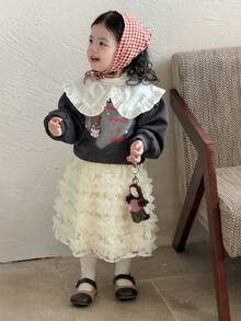 DAZY Toddler Girls' Peter Pan Collar Cartoon Print Long Sleeve Top - Grey - View 4