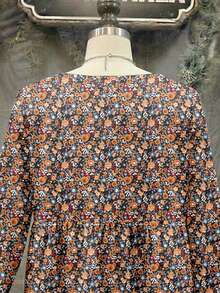 EMERY ROSE Casual Minimalist Ditsy Floral Pattern Loose Fit Round Neck Plus Size Dress, Suitable For Autumn/Winter - Multicolor - View 6