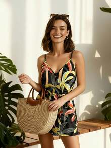 CAJUNI 女士休闲棕榈树印花连体裤 - 彩色 - 查看 3