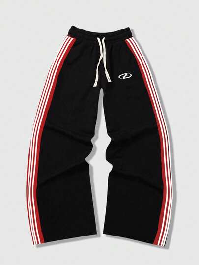 Pantaloni della tuta casual da uomo in stile punk da strada con strisce a contrasto