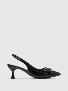 CUCCOO BIZCHIC 女士尖头细高跟黑色后跟多带时尚通勤百搭女士高跟穆勒鞋 - 黑色 - 查看 2