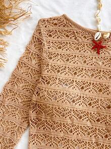 Soleia Women's Solid Color Hollow-Out Backless Knit Mini Dress, Beach Vacation Outfit, Spring/Summer, Bohemian Style, Suitable For Layering In Autumn/Winter