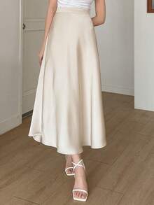 DAZY High-Waisted Snug Fit Mid-Length Satin Mermaid Skirt, Suitable For Teenagers (Female), Spring/Summer - Apricot - View 5