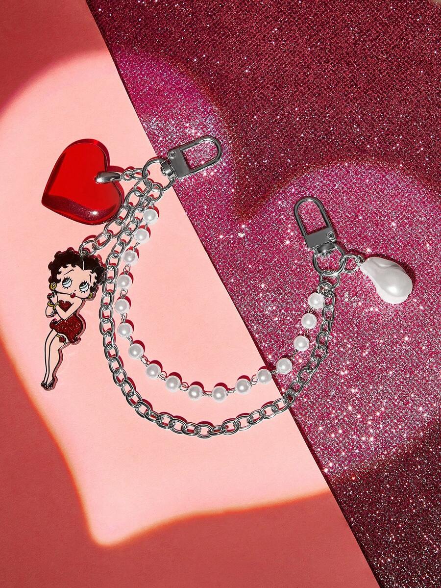 Betty Boop x SHEIN Fashion Design Faux Pearl Love Chain Bag Pendant Bag Pendant Ornament Accessories Lady Sweet And Cute, Love, Love, Kiss,Gift Ideas,Party,Holiday,Valentine's Day - Multicolor - View 1
