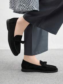 CUCCOO BIZCHIC Giày lười nơ da lộn màu đen thời trang dành cho nữ, giày bệt thoải mái, phù hợp cho hoạt động ngoài trời, đi làm, mặc hàng ngày - màu đen - Xem 3