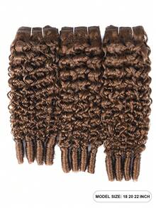 缅甸卷发发束，巧克力棕色，16/18/20英寸，未经加工，3束装，卷曲原生雷米发，快速编织，女士适用 - S4 - 查看 3