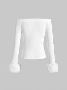 ROMWE J-Fashion Y2K复古千禧亚文化露肩音符印花长袖T恤 - 白色 - 查看 2