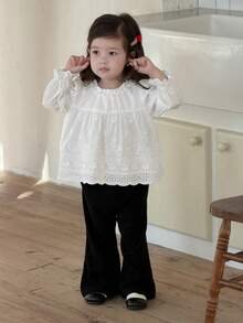 DAZY 女婴/幼儿可爱荷叶边长袖衬衫，春夏款 - 白色 - 查看 6