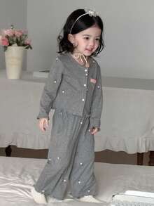 DAZY 2pcs Baby Girls' Casual All-Over Print Long Sleeve T-Shirt And Pants Homewear Set