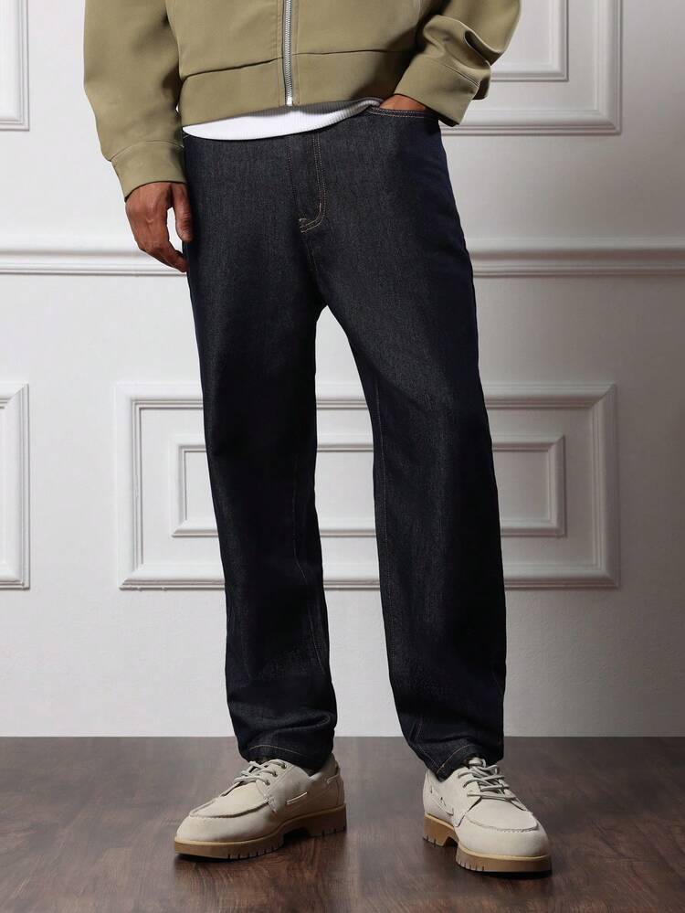 SUMWON Men Classic Straight Leg Dark Wash Denim Jeans With Traditional Five Pocket Design And Regular Fit For Everyday Casual Wear Plain