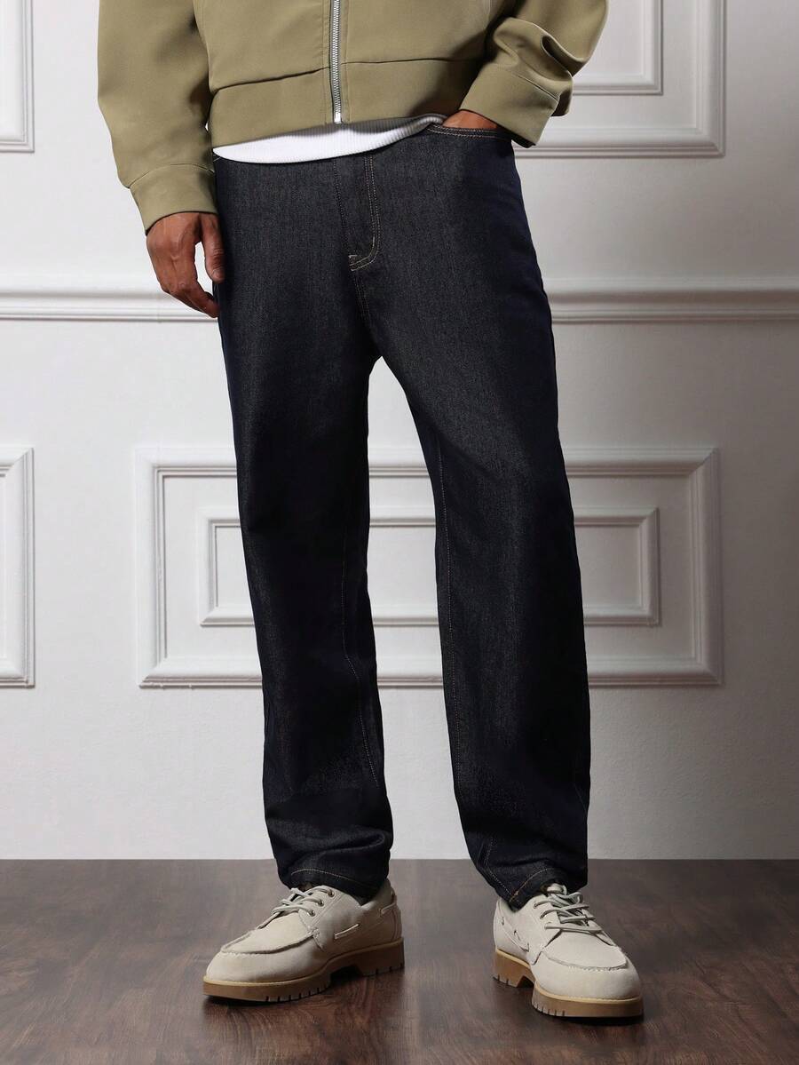 Quần jeans nam SUMWON ống đứng cổ điển, màu denim tối, thiết kế năm túi truyền thống và phom dáng vừa vặn, thích hợp cho trang phục thường ngày. - Màu xanh lam - Xem 1