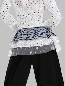 ROMWE Anime 1条Y2K时尚条纹星形波点蕾丝饰边腰带，简约时尚设计，适合女性日常、上学、约会、旅行、购物等场合。 - 灰色 - 查看 2