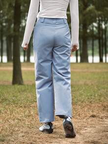 SHEIN In My Nature 女士拉链口袋直筒休闲多功能徒步裤 - 藍色 - 查看 7