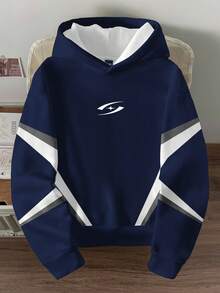 Manfinity Joysei 男士几何印花长袖保暖连帽休闲衫 - 藏蓝色 - 查看 2