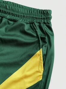 ROMWE MEN Prep 男士T恤套装，休闲运动巴西配色T恤套装，春夏款 - 黃色 - 查看 8