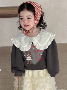 DAZY Toddler Girls' Peter Pan Collar Cartoon Print Long Sleeve Top - Grey - View 7